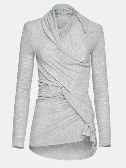 Tops-Source Unknown Folgore Asymmetric Drape Top, Grey