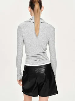 Tops-Source Unknown Folgore Asymmetric Drape Top, Grey