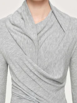 Tops-Source Unknown Folgore Asymmetric Drape Top, Grey