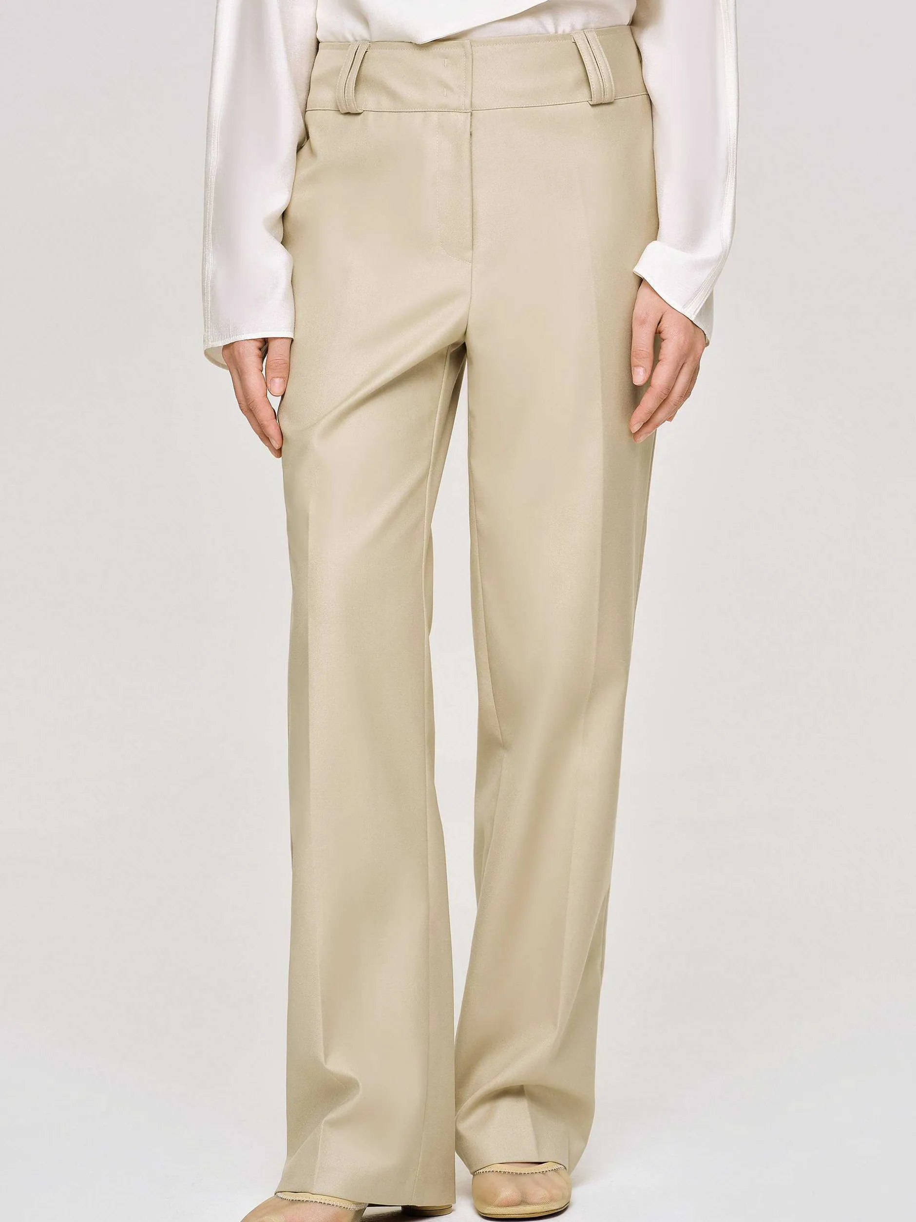 Clothing-Source Unknown Gabardine Straight-Leg Trousers, Beige