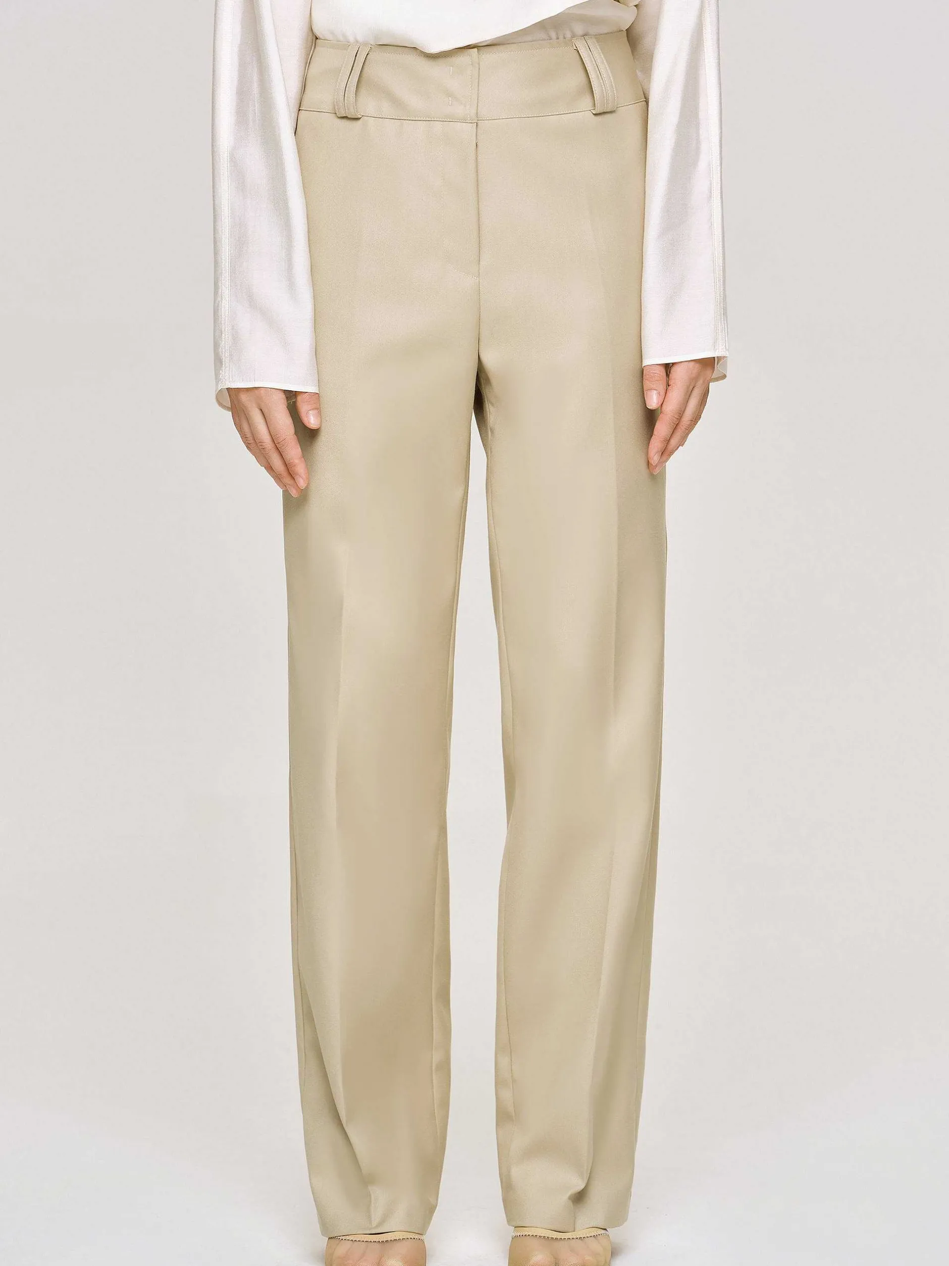 Clothing-Source Unknown Gabardine Straight-Leg Trousers, Beige