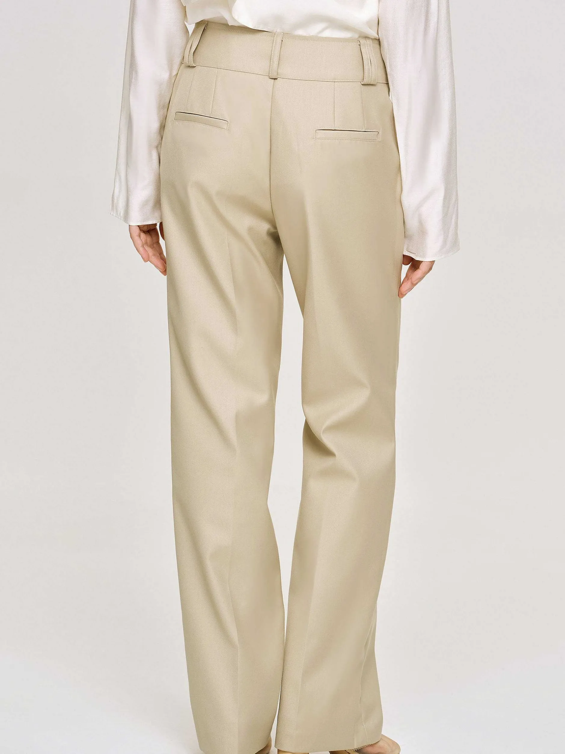 Clothing-Source Unknown Gabardine Straight-Leg Trousers, Beige