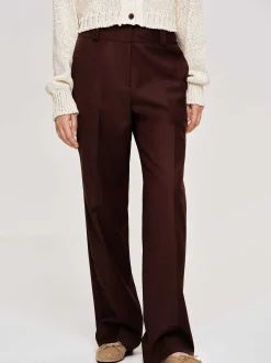 Bottoms-Source Unknown Gabardine Suit Trousers, Merlot Brown