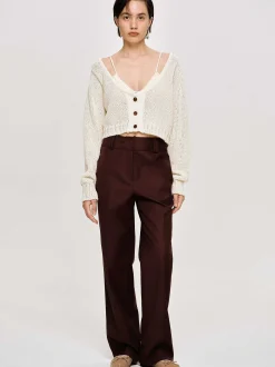 Clothing-Source Unknown Gabardine Suit Trousers, Merlot Brown