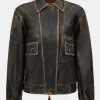 Accessories-Source Unknown Geva Faded Lambskin Bomber Jacket, Brown