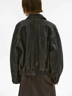 Accessories-Source Unknown Geva Faded Lambskin Bomber Jacket, Brown