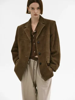 Accessories-Source Unknown Hailey Lambskin Blazer, Pecan