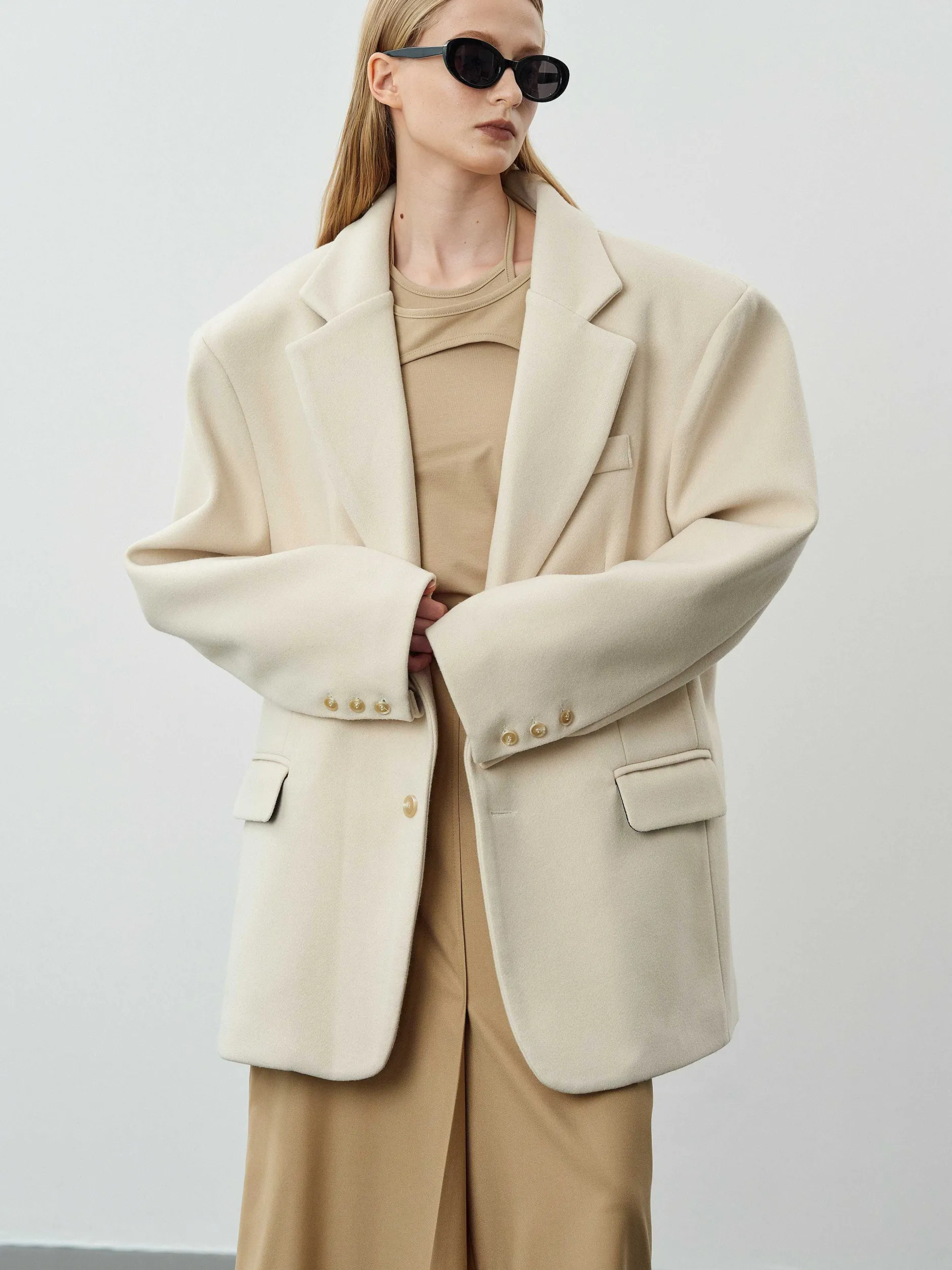 Accessories-Source Unknown Hayk Oversized Boyfriend Blazer, Cream