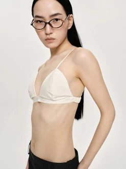 Clothing-Source Unknown Heart Neck Cotton Bra Top, Canvas