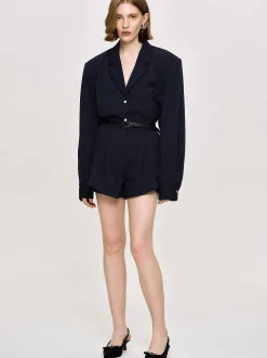 Co-Ords-Source Unknown High Rise Angled Shorts, Navy