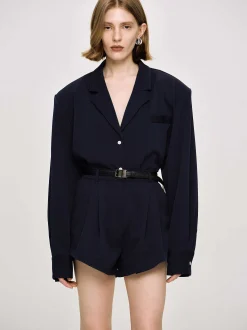 Co-Ords-Source Unknown High Rise Angled Shorts, Navy