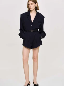 Bottoms-Source Unknown High Rise Angled Shorts, Navy
