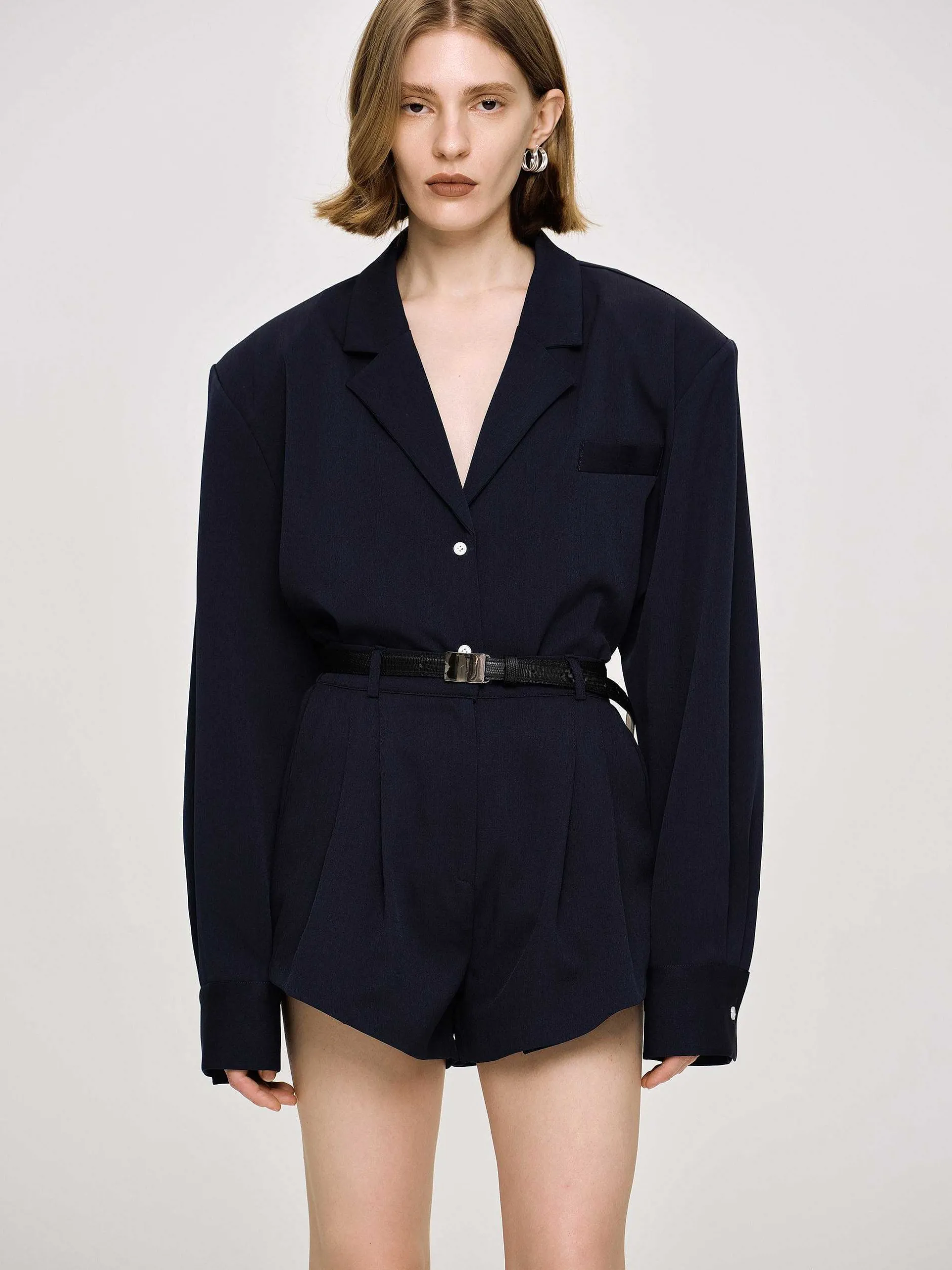 Clothing-Source Unknown High Rise Angled Shorts, Navy