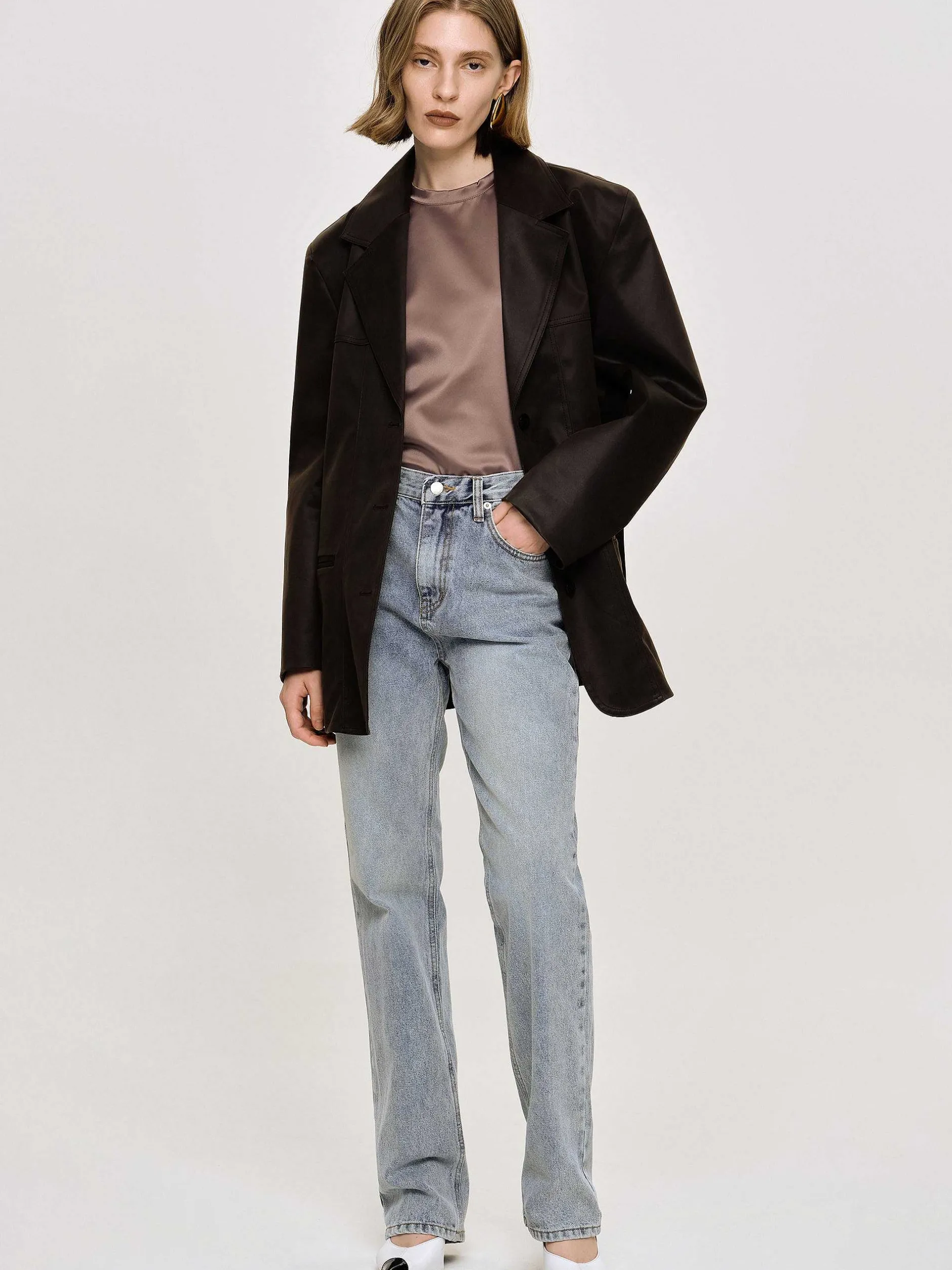 Denim-Source Unknown High-Rise Long Jeans, Ash Blue