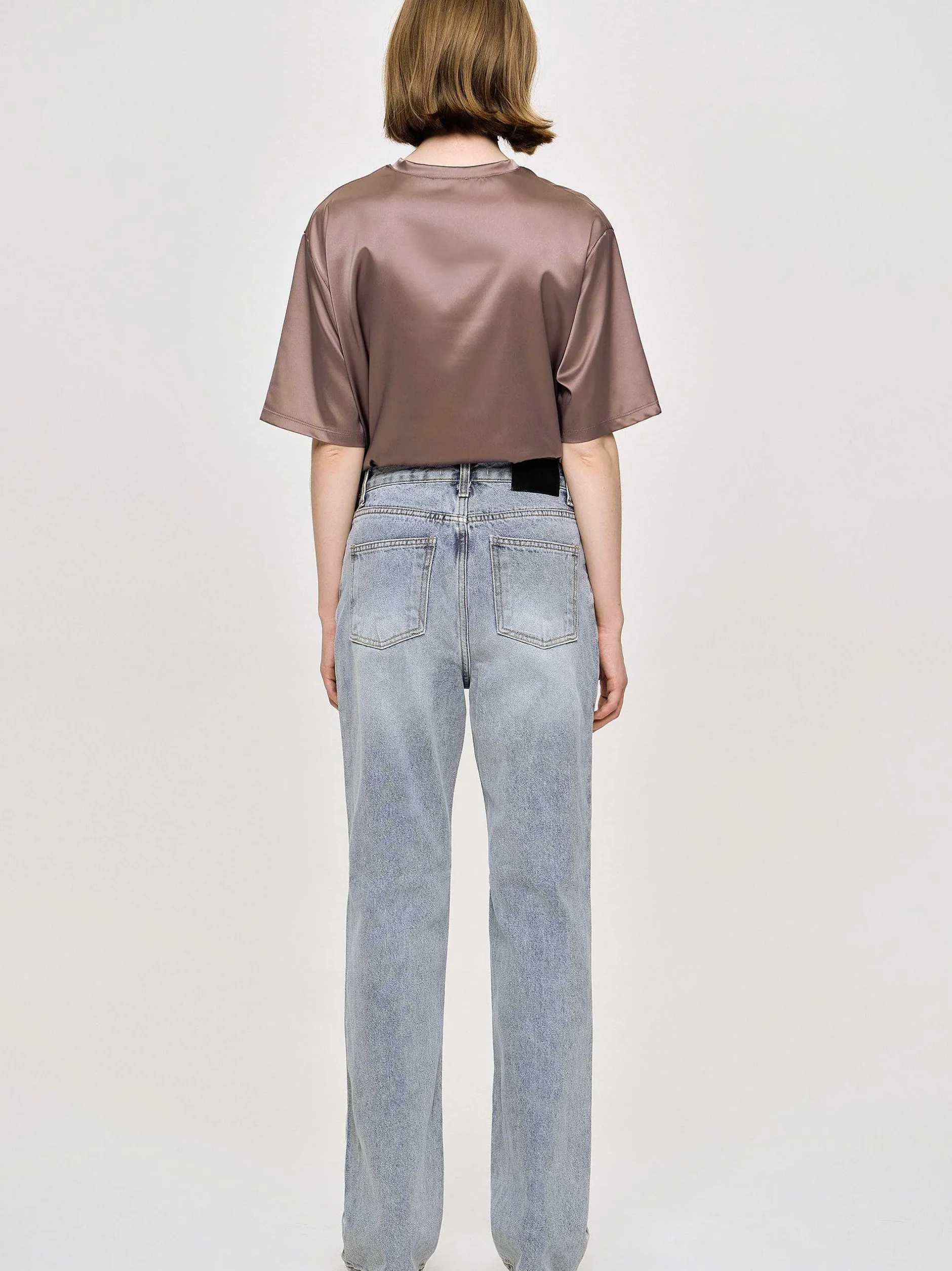 Clothing-Source Unknown High-Rise Long Jeans, Ash Blue