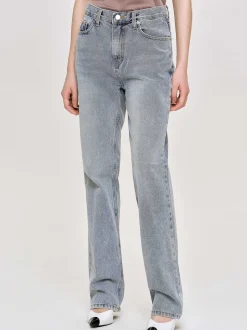 Clothing-Source Unknown High-Rise Long Jeans, Ash Blue