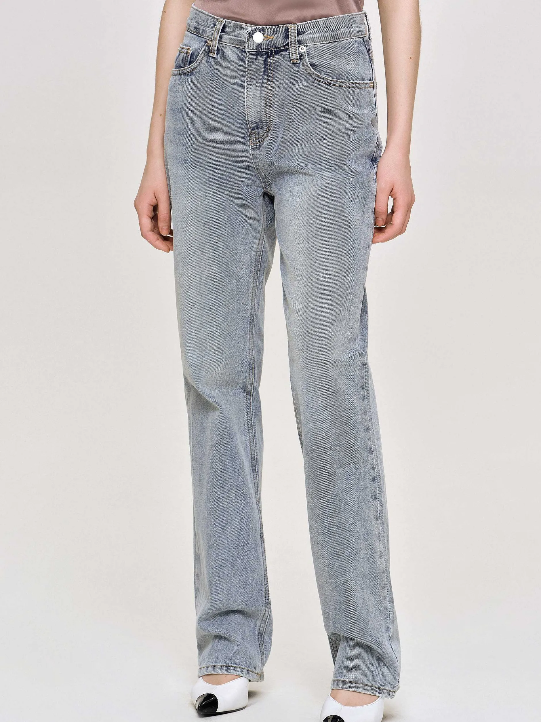 Clothing-Source Unknown High-Rise Long Jeans, Ash Blue