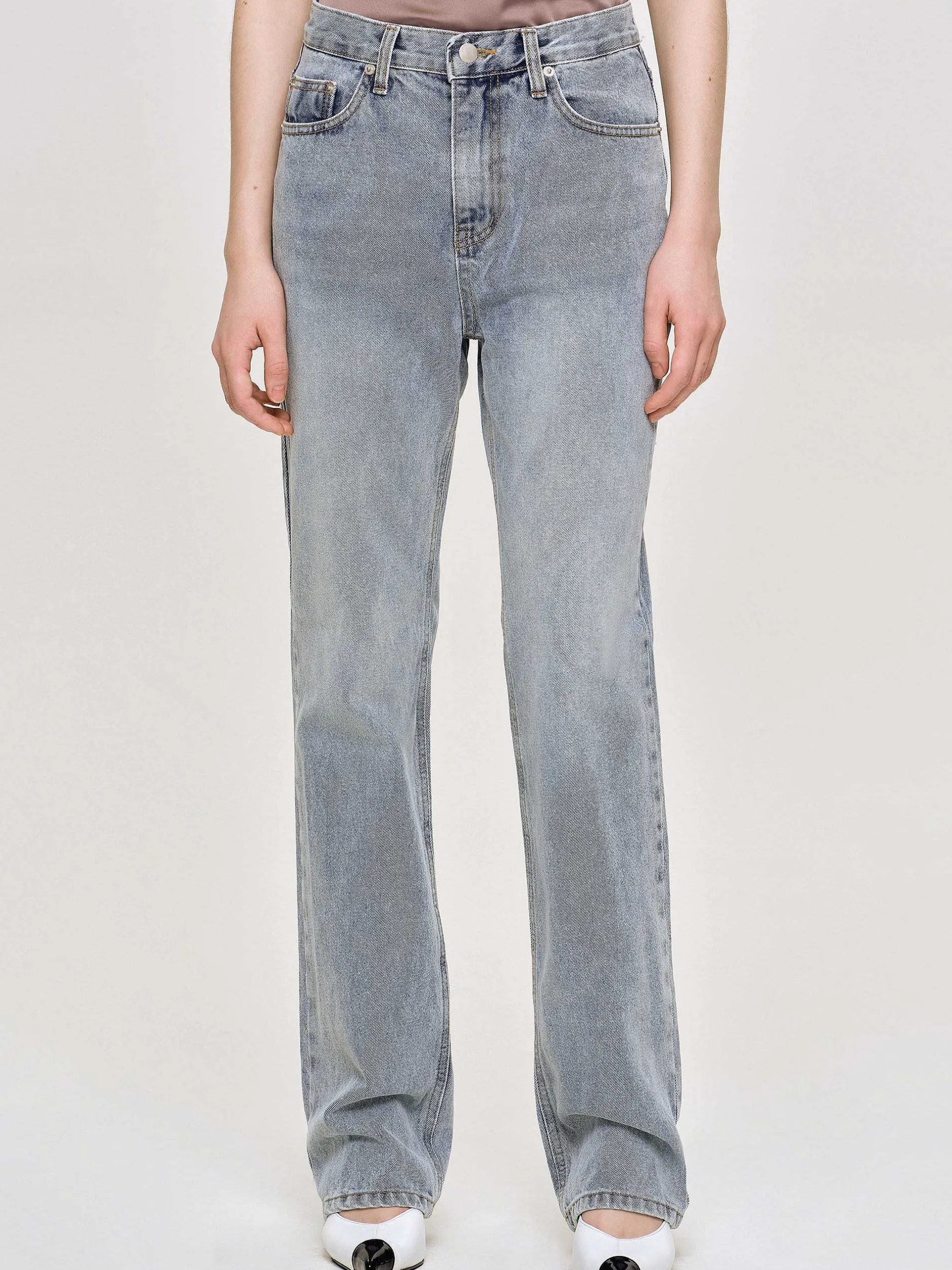 Clothing-Source Unknown High-Rise Long Jeans, Ash Blue