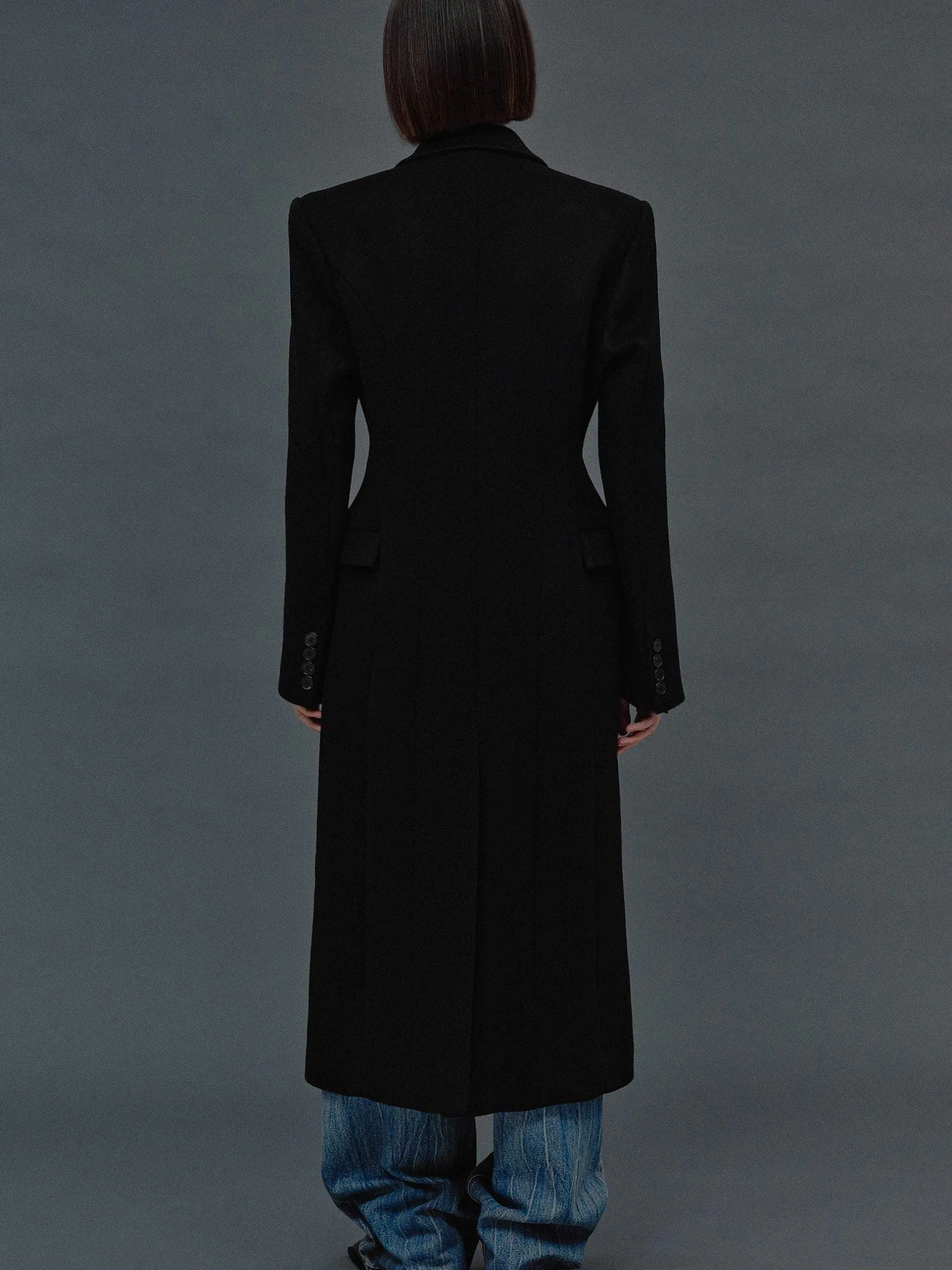 Clothing-Source Unknown Holin Hourglass Coat, Black