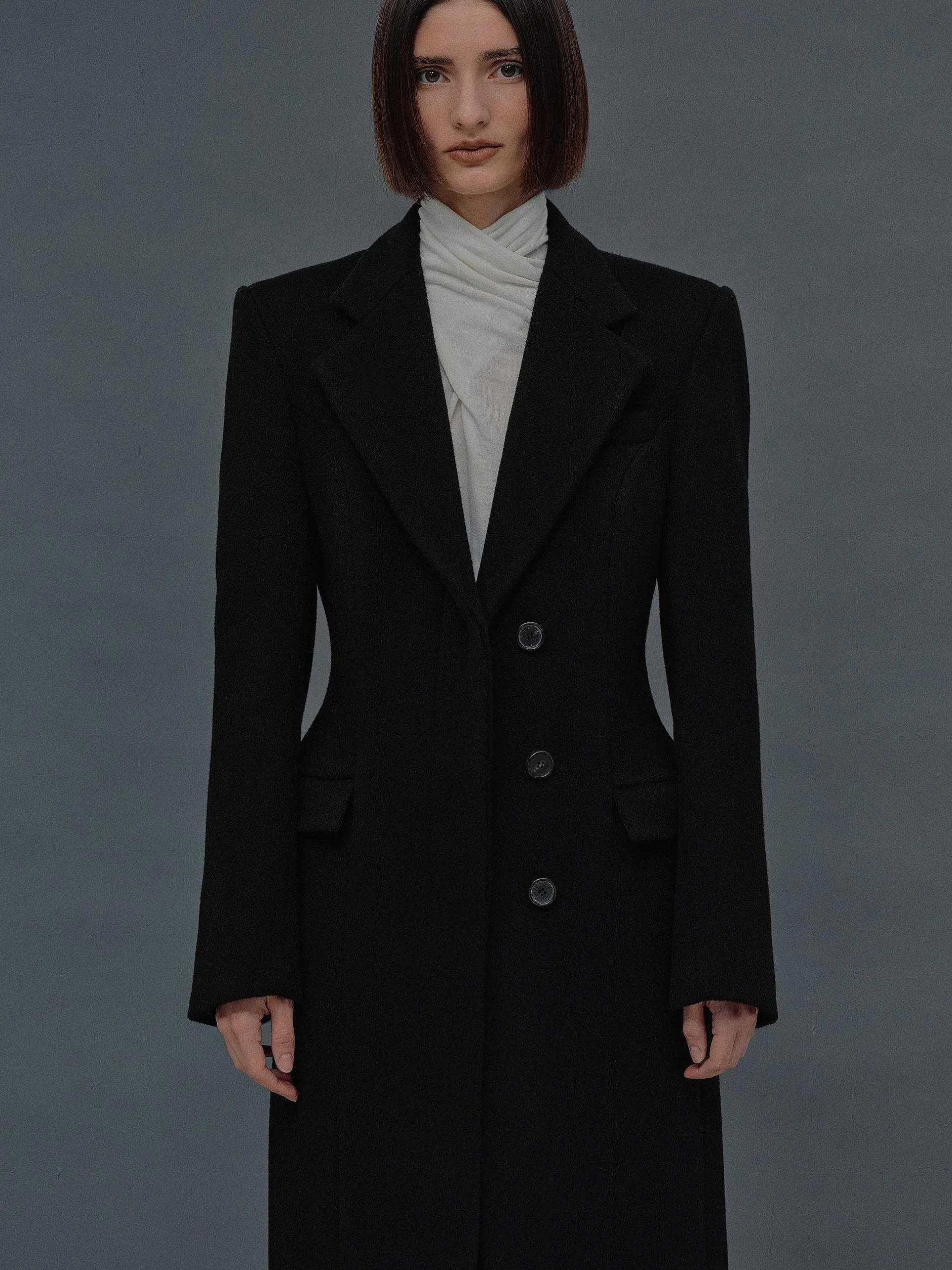 Clothing-Source Unknown Holin Hourglass Coat, Black