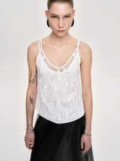 Tops-Source Unknown Intersia Floral Tank Top, White