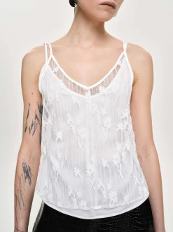 Tops-Source Unknown Intersia Floral Tank Top, White
