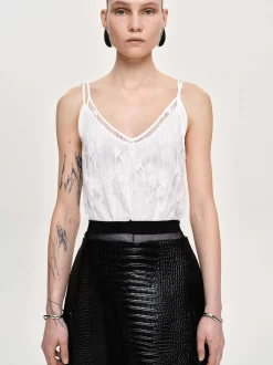 Tops-Source Unknown Intersia Floral Tank Top, White