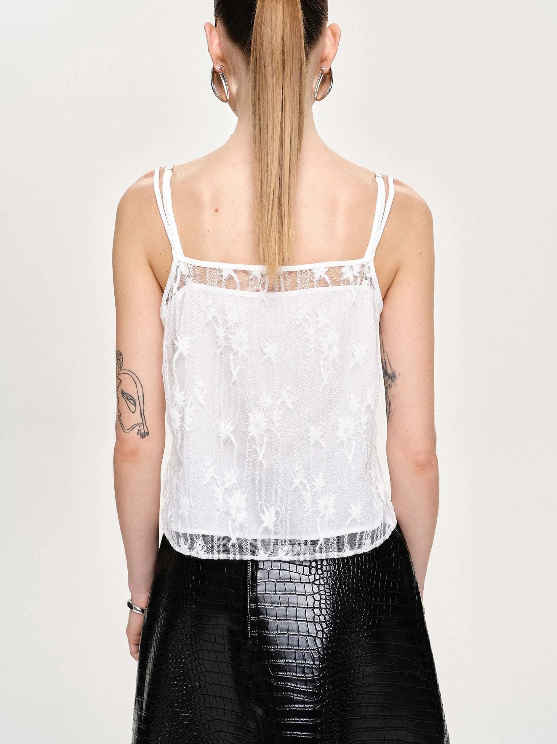 Tops-Source Unknown Intersia Floral Tank Top, White