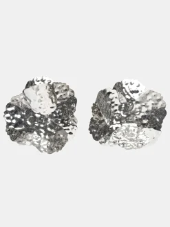 Clothing-Source Unknown Irregular Petal Earrings, Silver