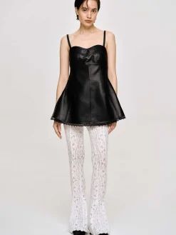 Tops-Source Unknown Lambskin Bustier Leather Top, Black