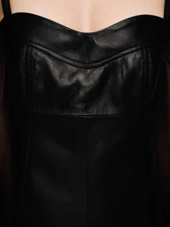 Tops-Source Unknown Lambskin Bustier Leather Top, Black