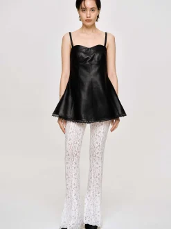 Clothing-Source Unknown Lambskin Bustier Leather Top, Black