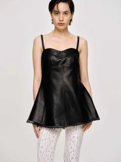 Clothing-Source Unknown Lambskin Bustier Leather Top, Black