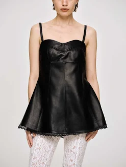 Clothing-Source Unknown Lambskin Bustier Leather Top, Black