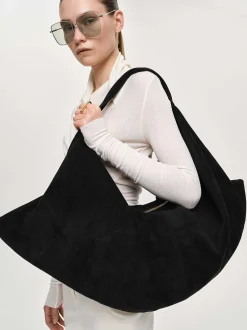 Shoes & Bags-Source Unknown Large Fortune Cookie Bag, Suede Black