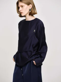 Clothing-Source Unknown Layered Blouse, Navy