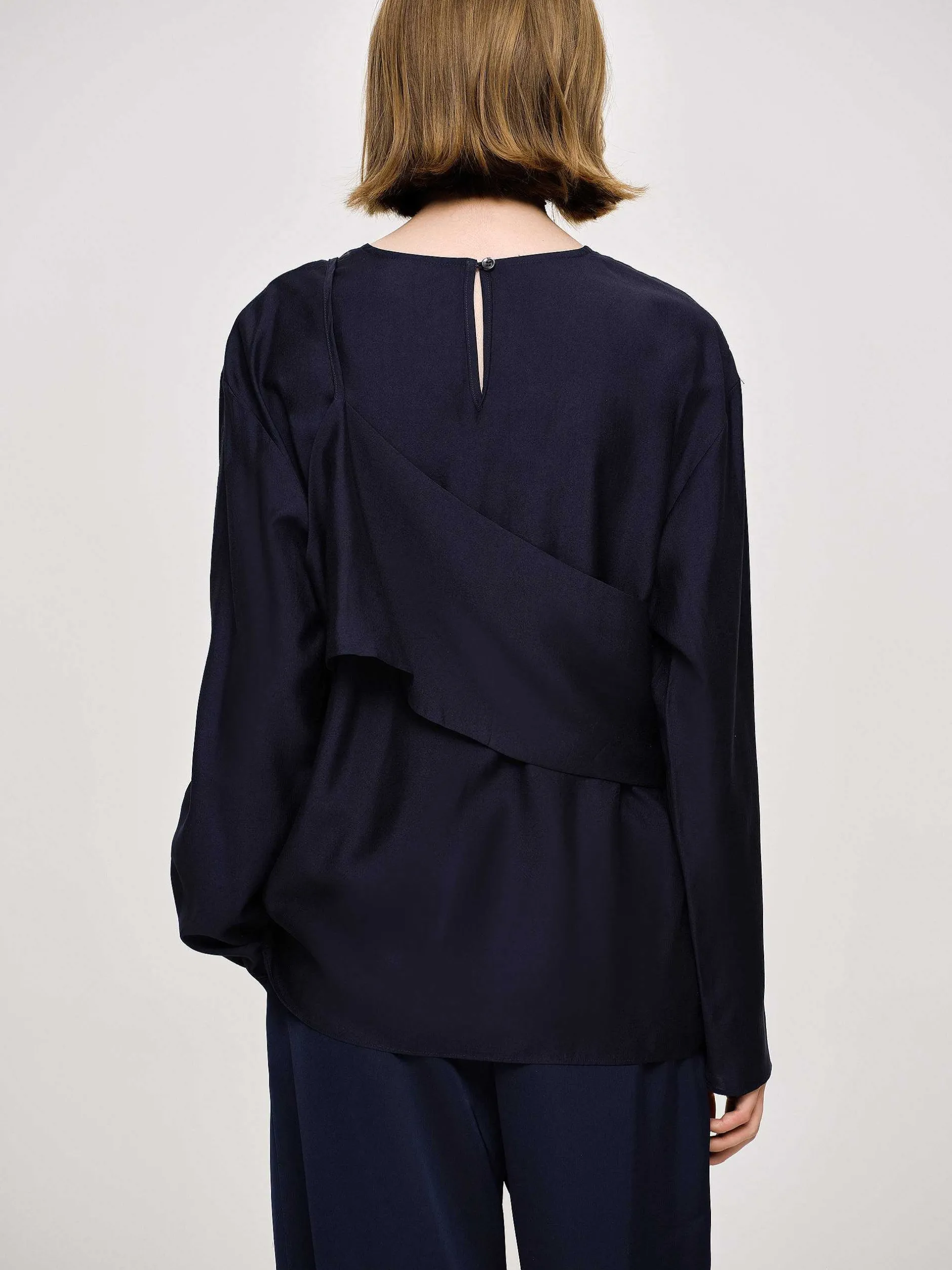 Clothing-Source Unknown Layered Blouse, Navy