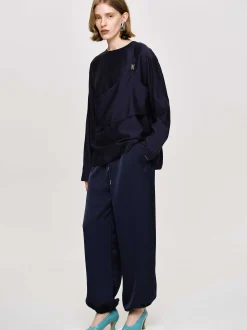 Clothing-Source Unknown Layered Blouse, Navy