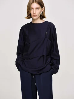 Clothing-Source Unknown Layered Blouse, Navy