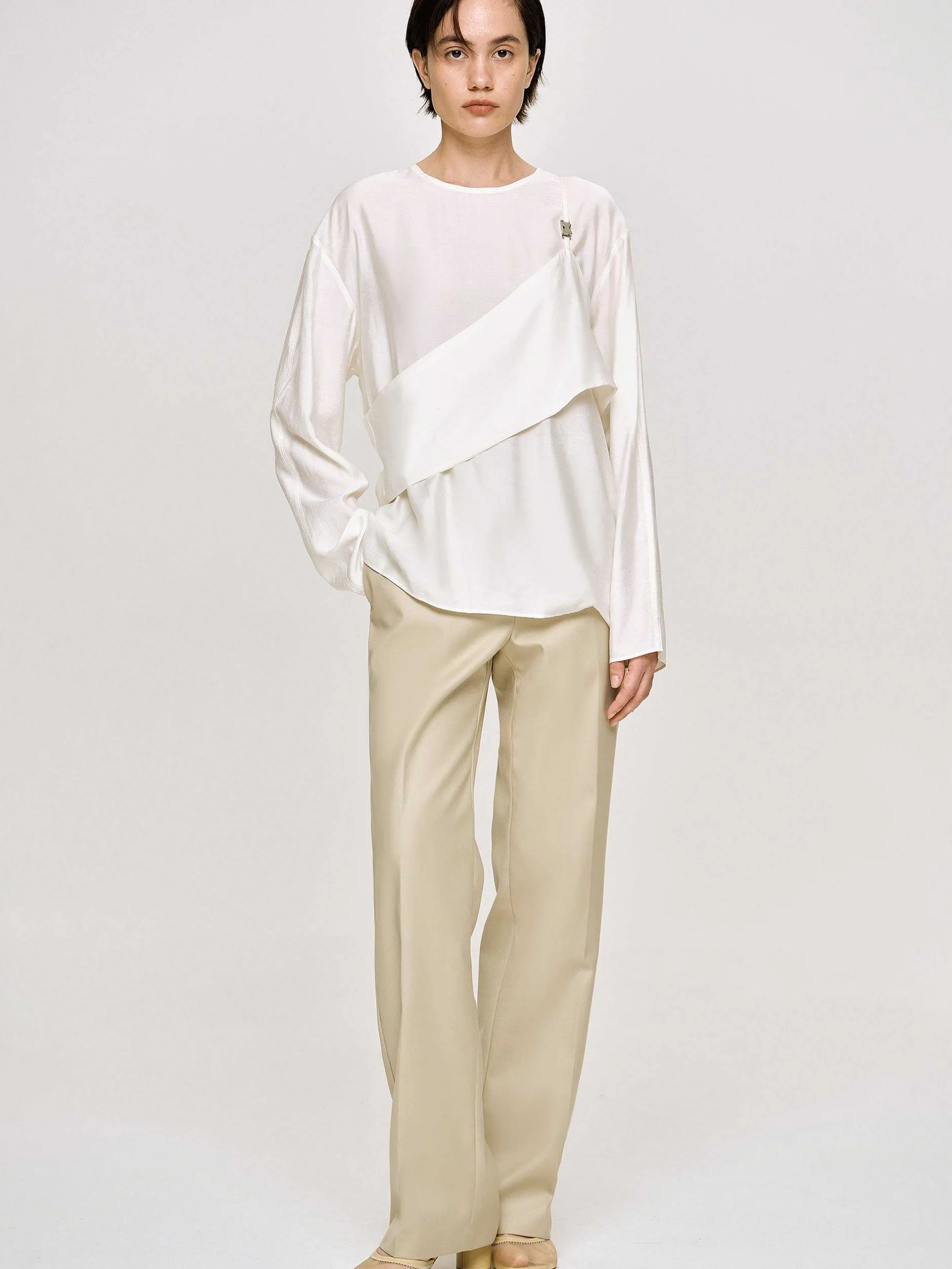 Tops-Source Unknown Layered Bustier Blouse, Ivory