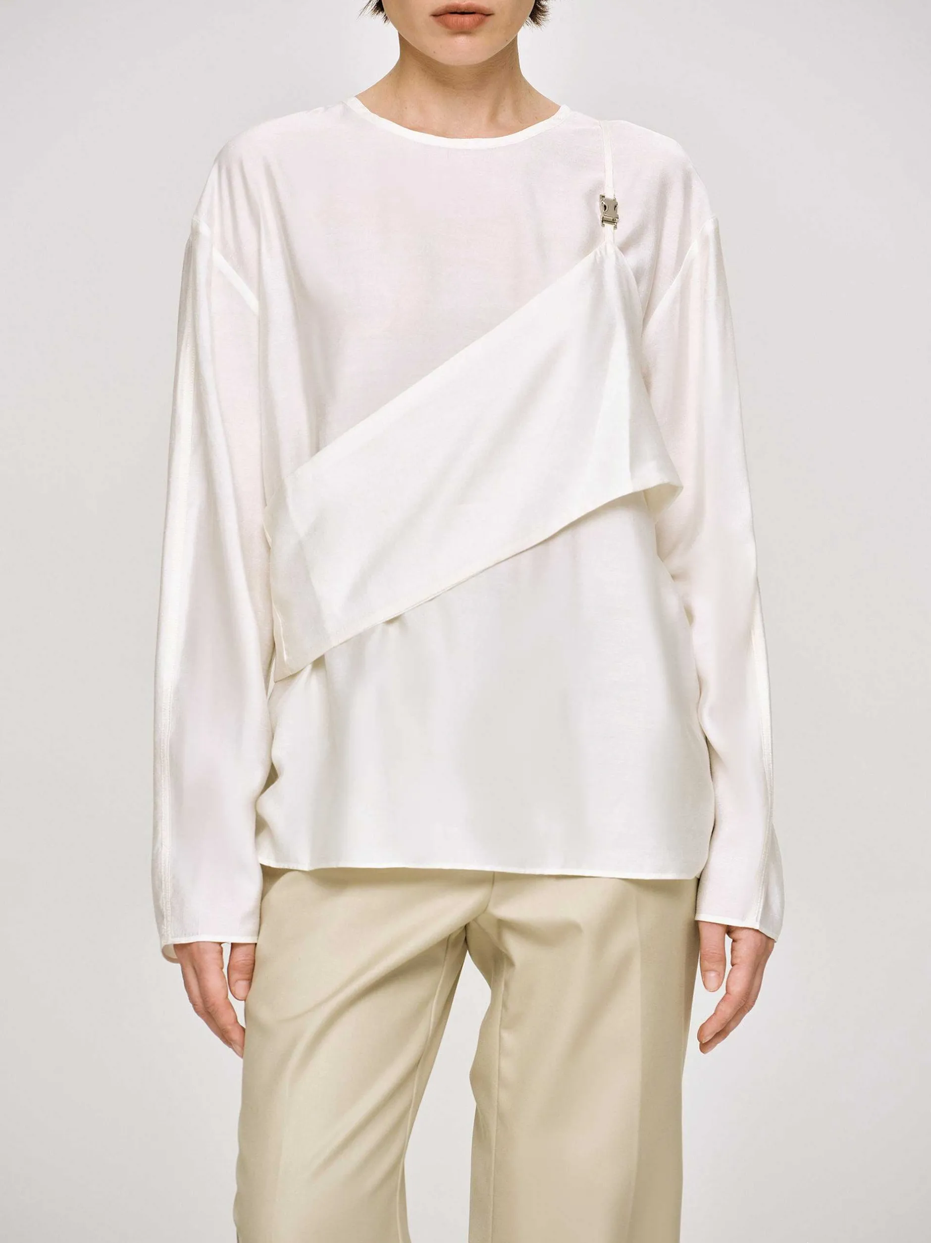 Tops-Source Unknown Layered Bustier Blouse, Ivory