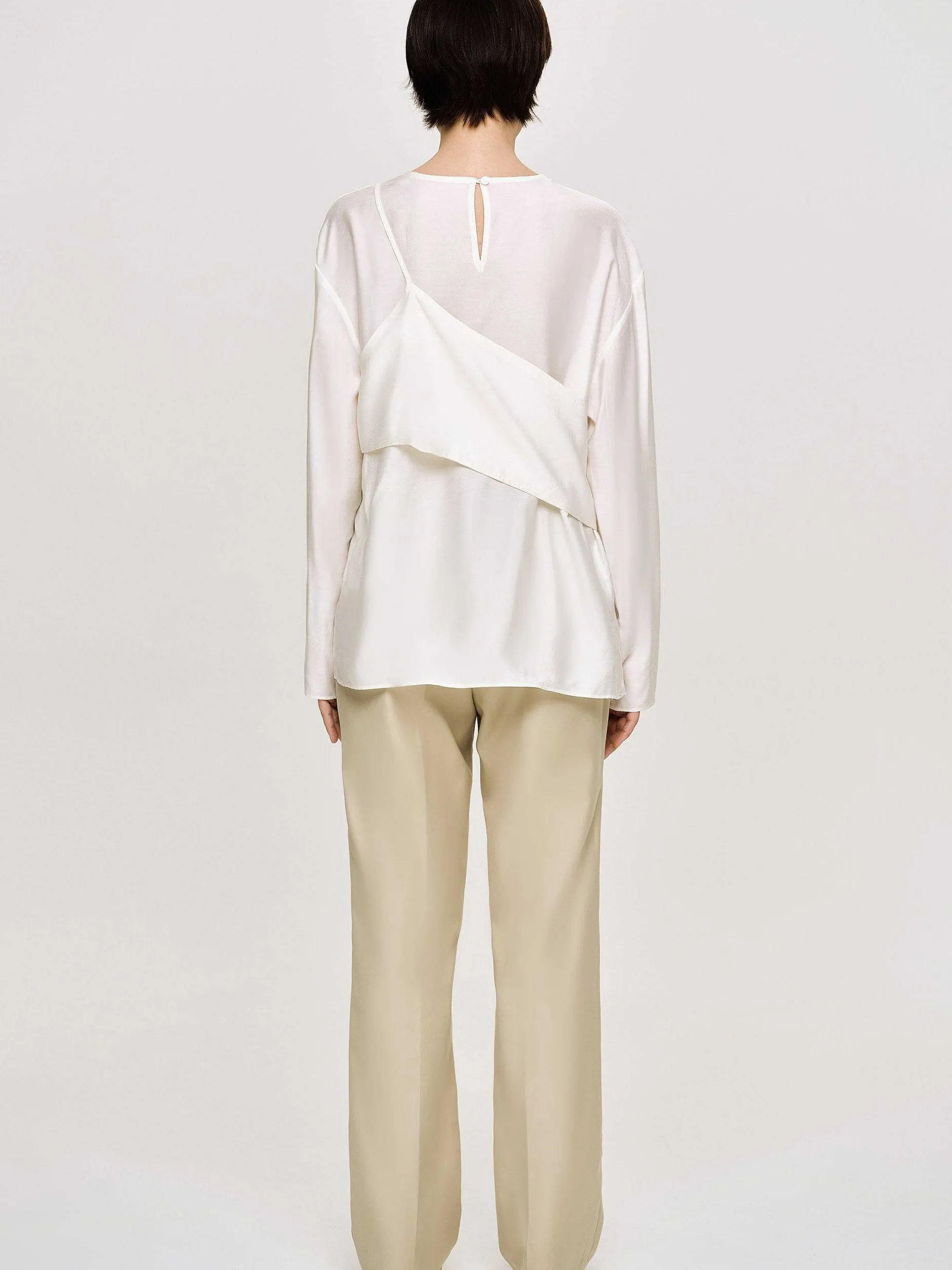 Tops-Source Unknown Layered Bustier Blouse, Ivory