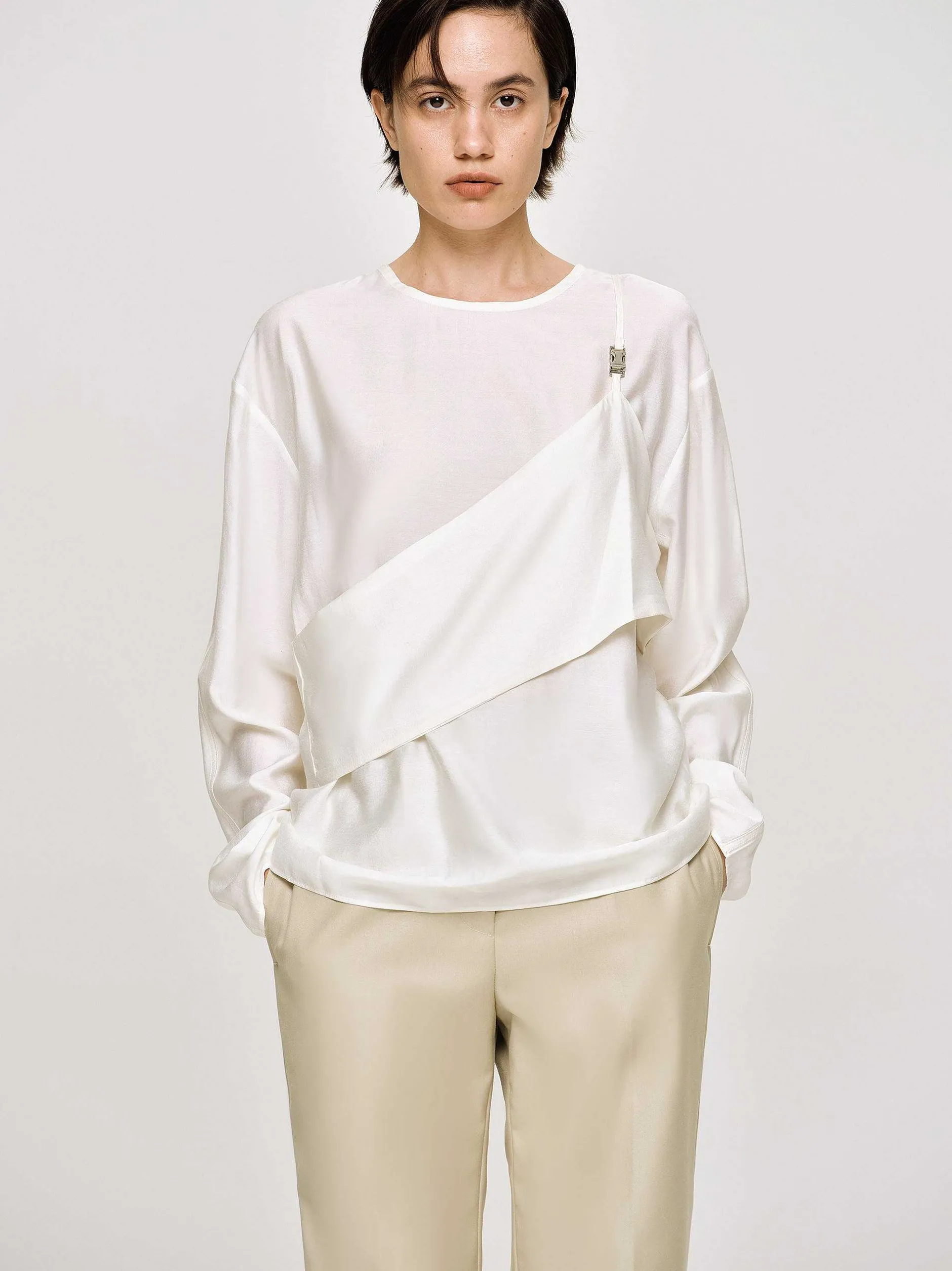 Tops-Source Unknown Layered Bustier Blouse, Ivory