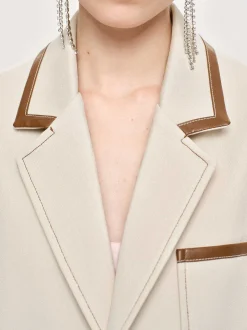 Clothing-Source Unknown Leather-Trimmed Blazer, Canvas