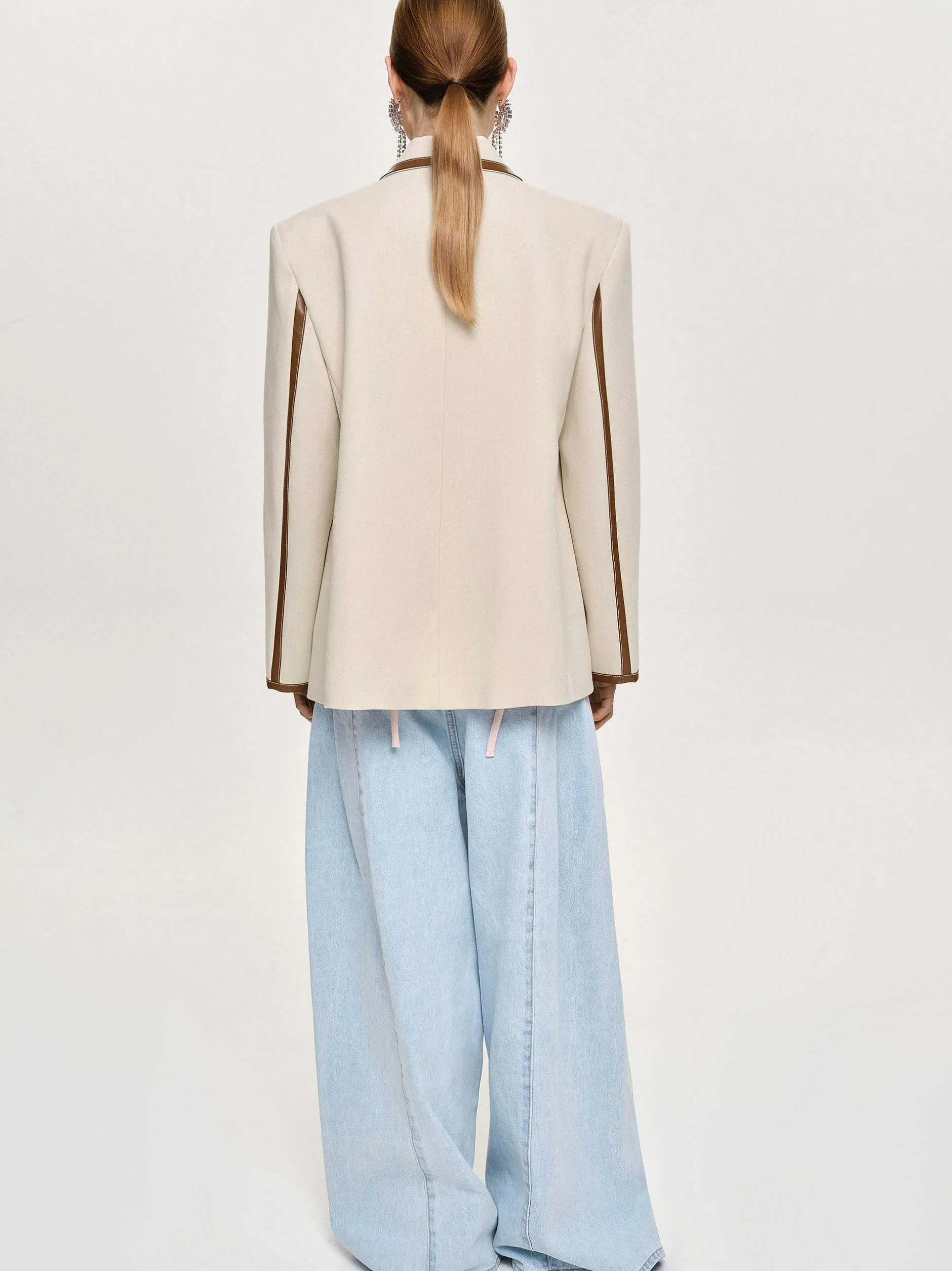 Outerwear-Source Unknown Leather-Trimmed Blazer, Canvas