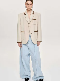 Outerwear-Source Unknown Leather-Trimmed Blazer, Canvas