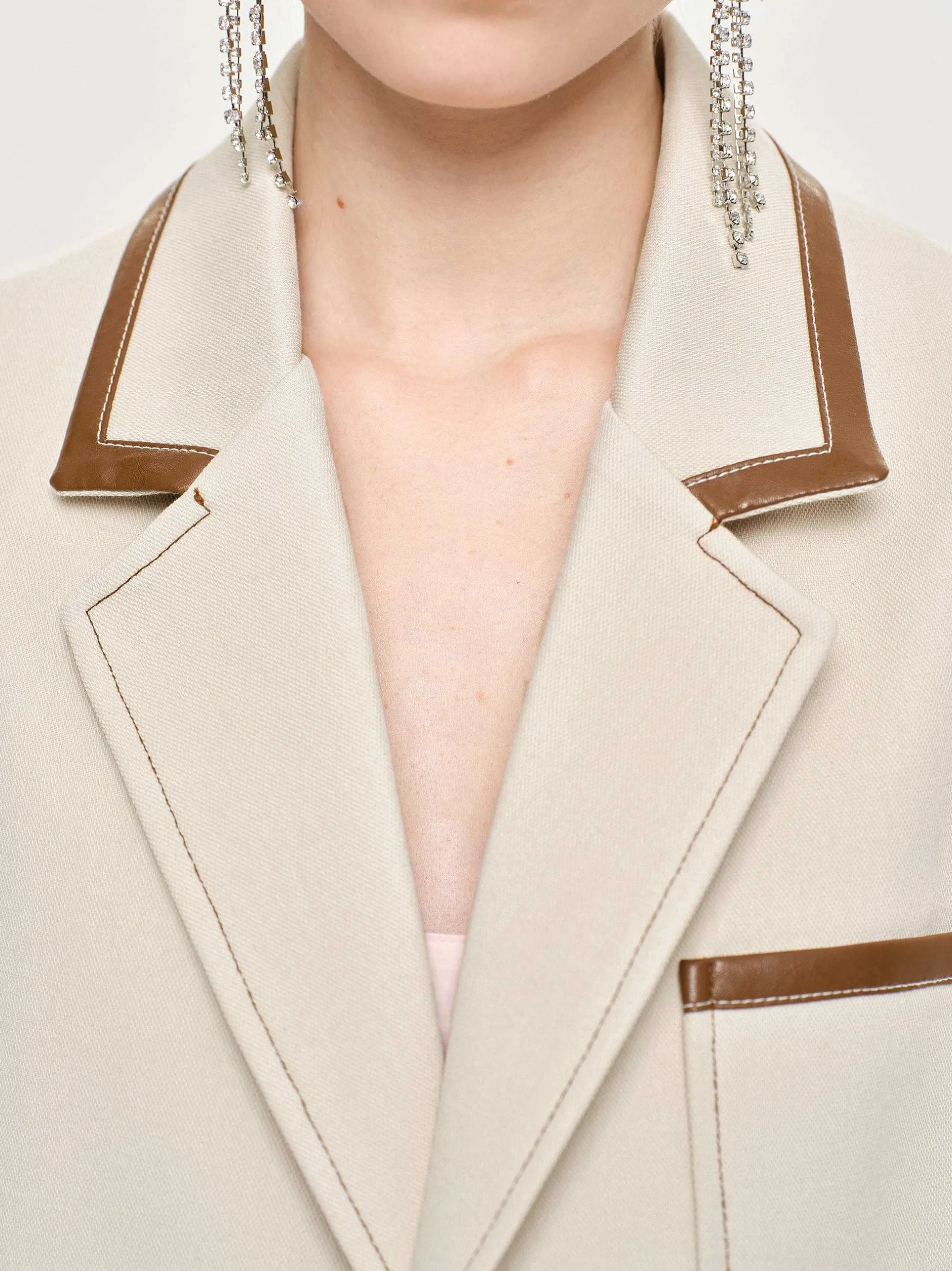 Outerwear-Source Unknown Leather-Trimmed Blazer, Canvas