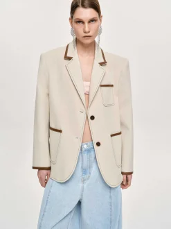 Co-Ords-Source Unknown Leather-Trimmed Blazer, Canvas
