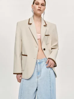 Co-Ords-Source Unknown Leather-Trimmed Blazer, Canvas