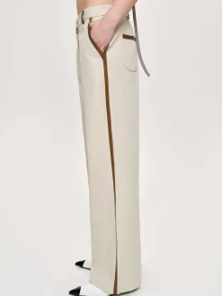 Bottoms-Source Unknown Leather-Trimmed Pants, Canvas